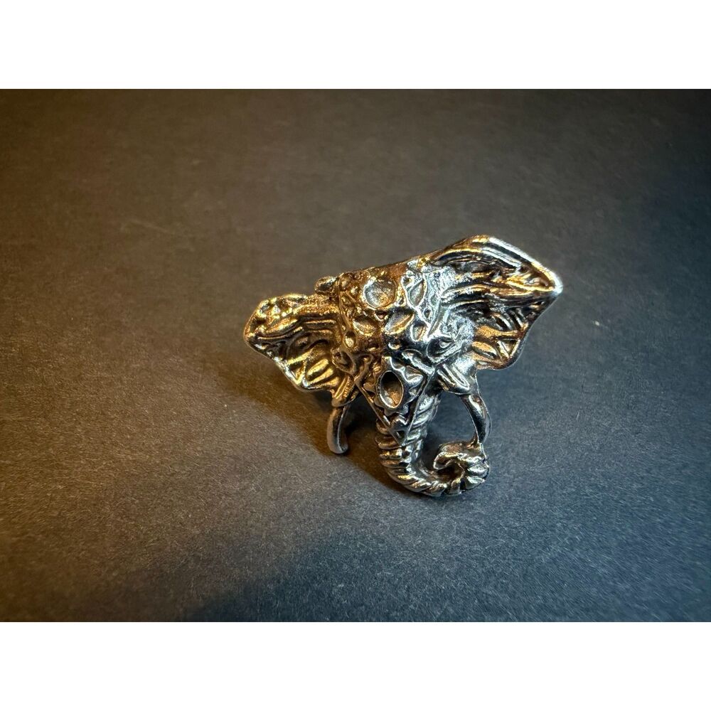 Elephant Statement Ring Size 5.5 Silver Tone Boho Animal Jewelry